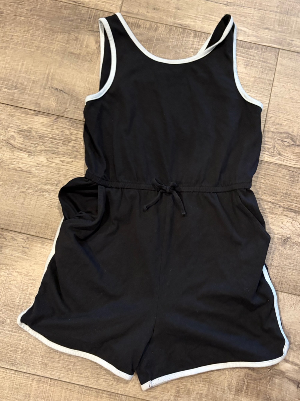 wonder nation Black Tank Romper with White Trim